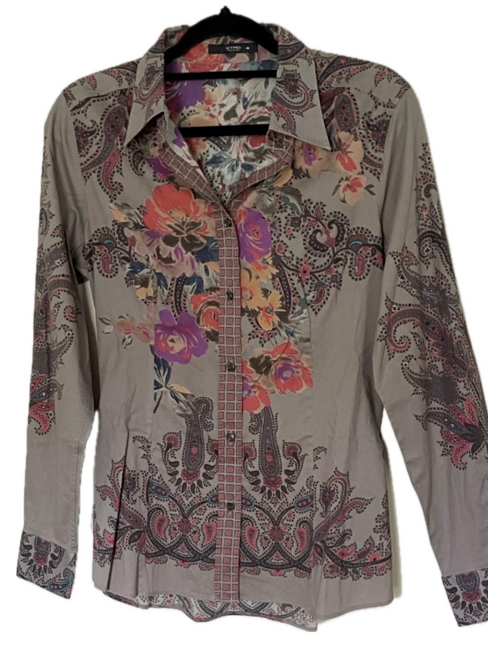 Etro | Stretch Cotton Blouse in Warm Grey Multicolor, US M / IT 48 ♥ Like ne